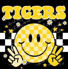 Tigers Yellow retro white checkered Digital Design