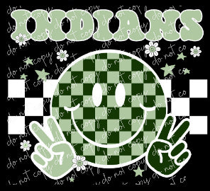 Indians dark green retro white checkered Digital Design