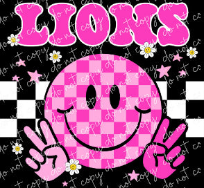 Lions pink retro white checkered Digital Design