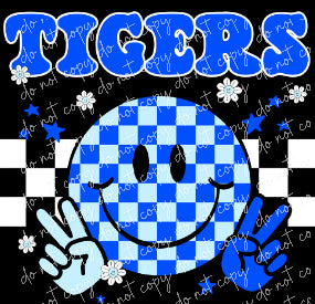 Tigers Blue retro white checkered Digital Design