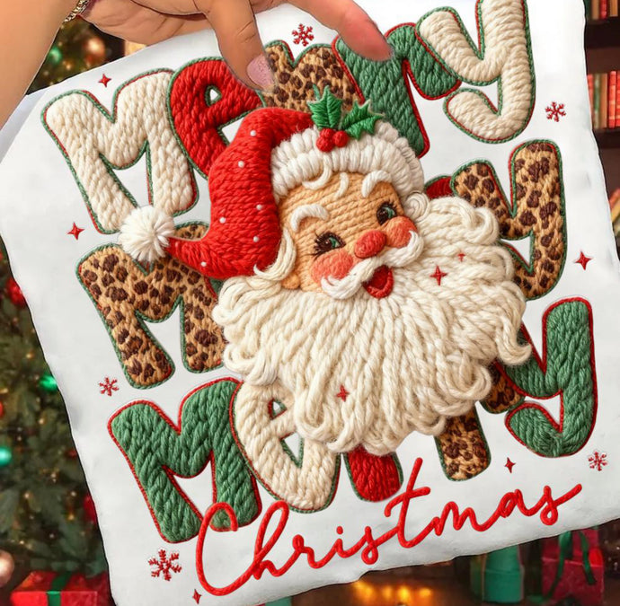 Merry Merry Merry Christmas Santa Yarn faux DTF TRANSFER