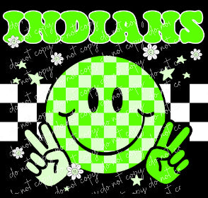 Indians bright green retro white checkered Digital Design
