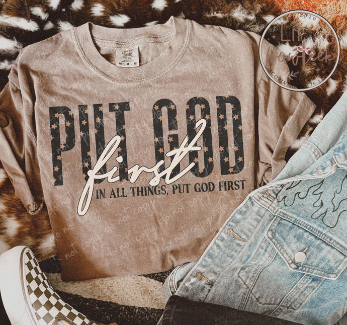 Put God first (stars) Comfort Colors Tee