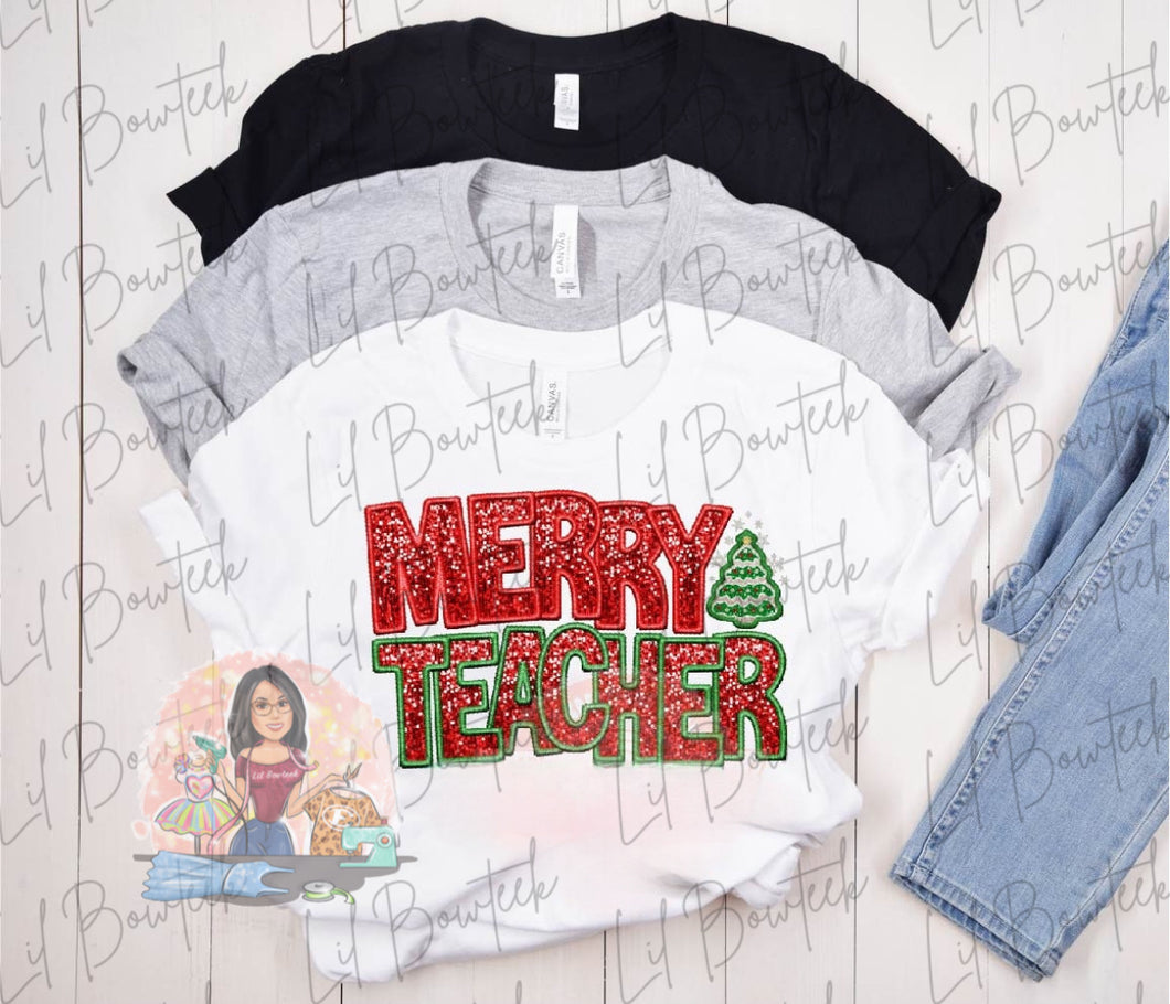 Merry Teacher faux sequence TShirt/sweatshirt