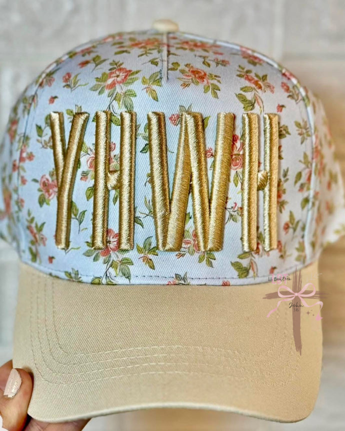 Floral Golden YHWH embroidered cap