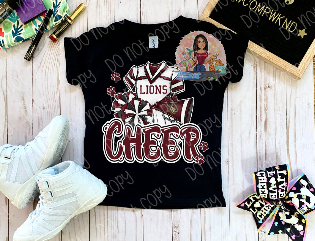 Lions Burgandy Cheer Spirit Tee