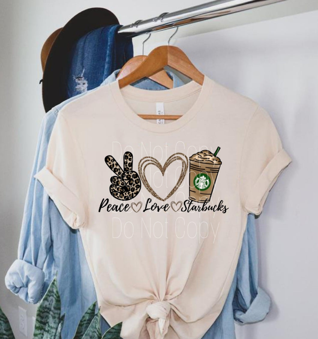 Peace Love Coffee... Full Color High Heat Screen Print Transfer for LIGHT COLOR ONLY 360F/375F