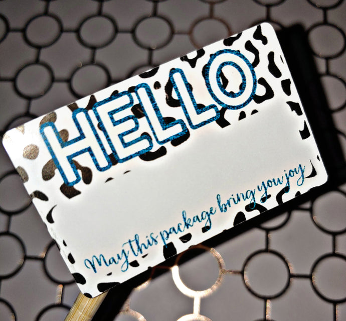 HELLO writeable Cow Print Stickers