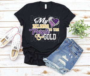 My heart belongs to Purple and Gold WT (WHITE TONER) Transfer