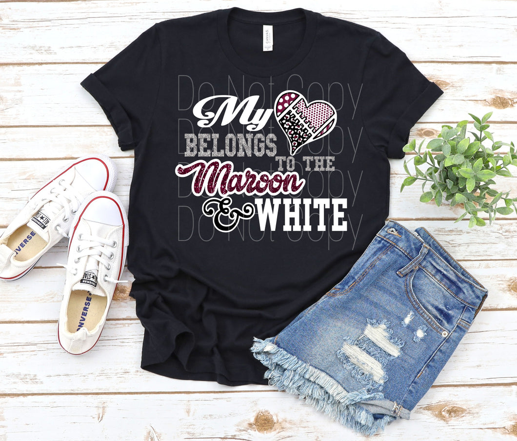 My Heart Belongs to Maroon and White Full Color High Heat Screen Print Transfer 360F/375F