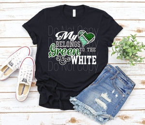 My heart belongs to Green and White WT (WHITE TONER) Transfer