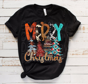 Western Merry Christmas Full Color High Heat Screen Print Transfer 350F/360F