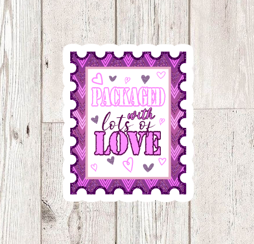 Packaged with lots of love pink/purple stamp Stickers