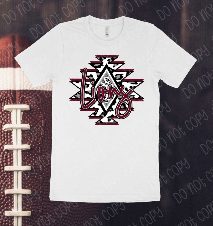 Lions Tribal (maroon) Full Color High Heat Screen Print Transfer 350F/360F