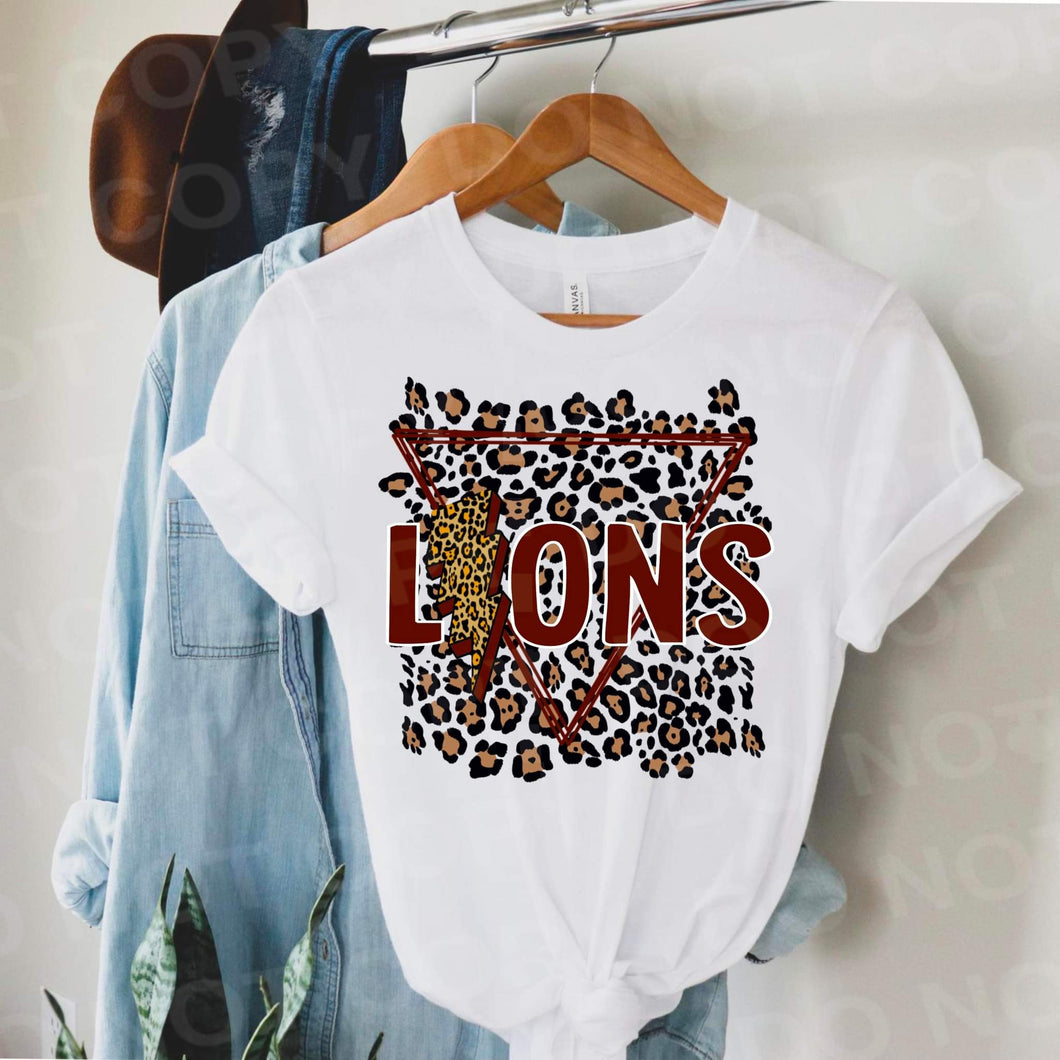 Leopard Lions Triangle Maroon DTF TRANSFER